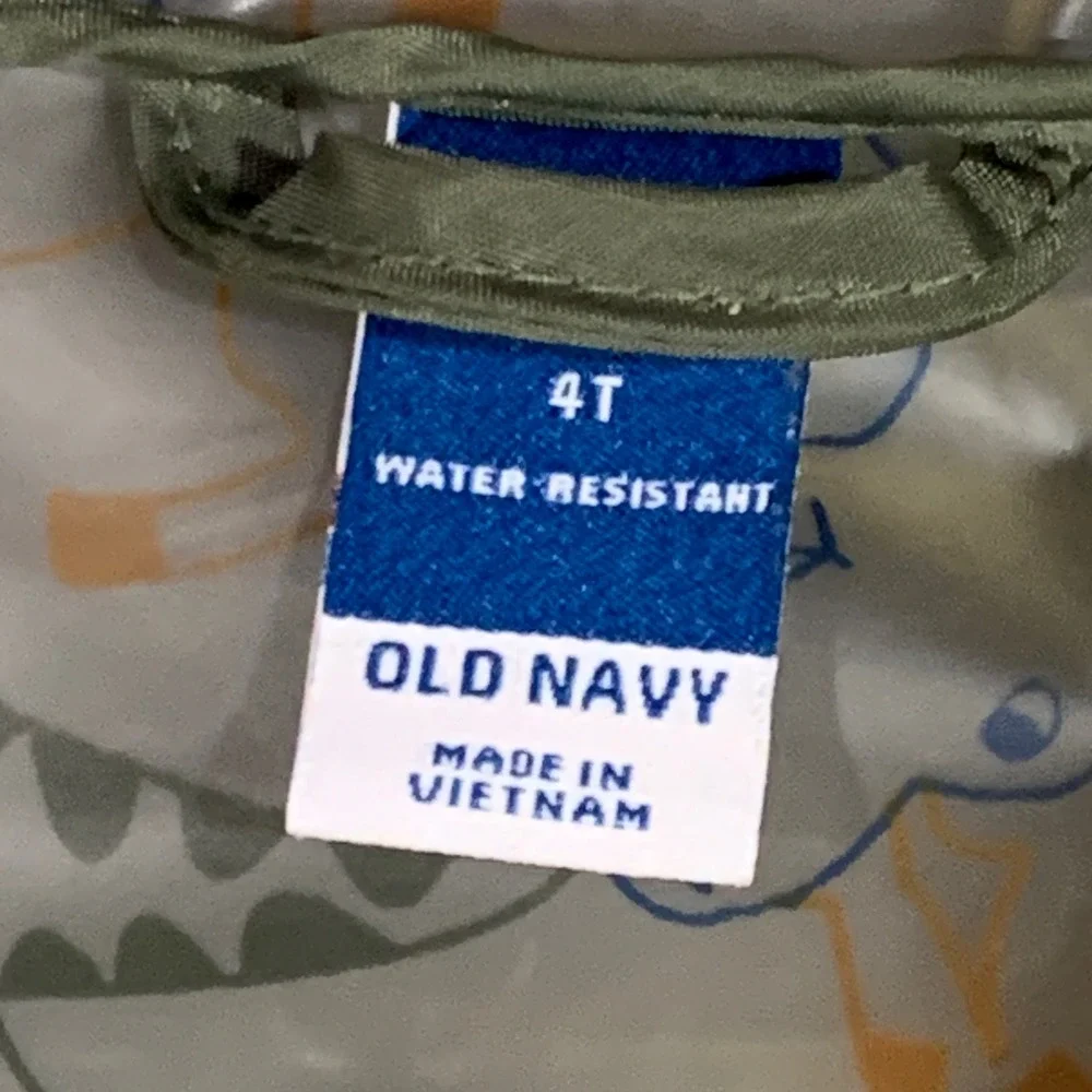 Old Navy Rain Jacket Toddler Boys 4T Dinosaur Print Hooded Water Resistant Coat